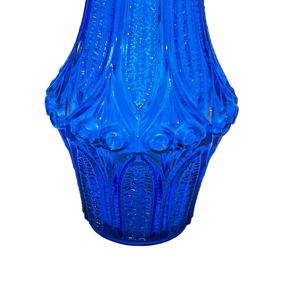 1960s Scandinavian Blue Pressed Glass Vase Finland Art Glass Mid Century Vintage - Picture 4 of 7